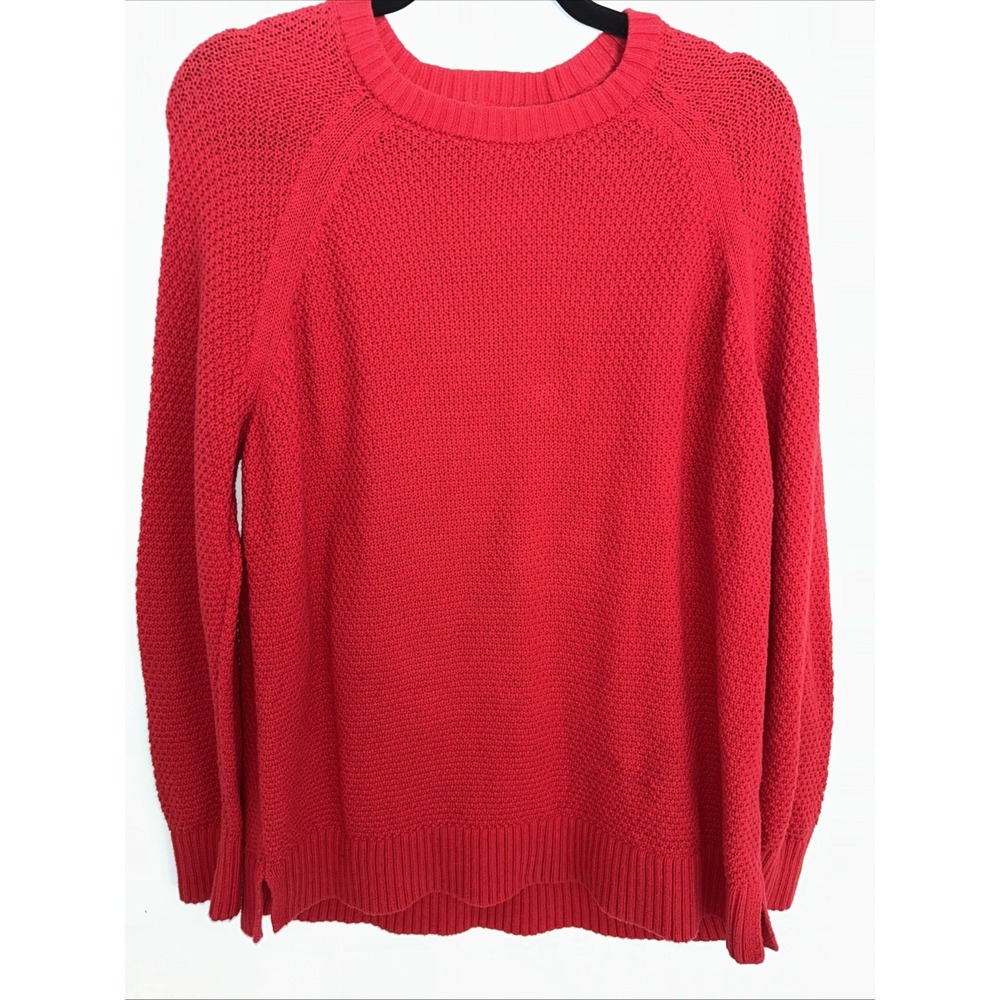 Old Navy Women's M Red Crewneck Knit Stretch Pullover Sweater Long Sleeve Preppy